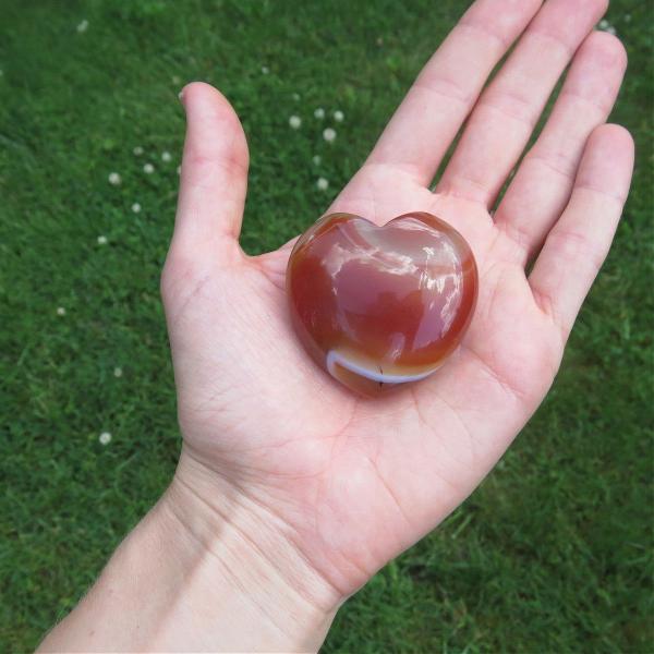 Banded Carnelian Agate Crystal Heart Stone 2"