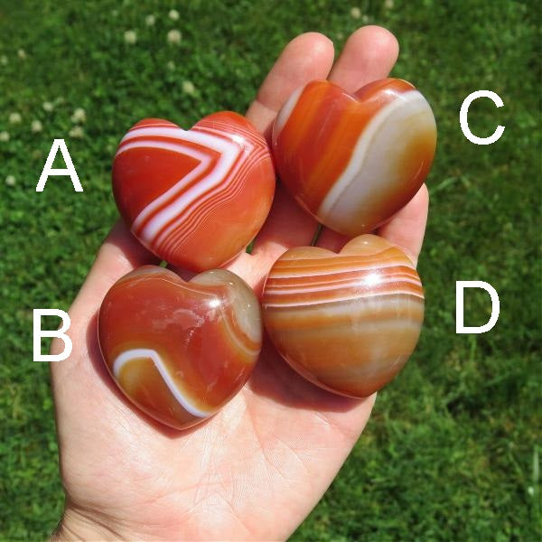Banded Carnelian Agate Crystal Heart Stone 2"