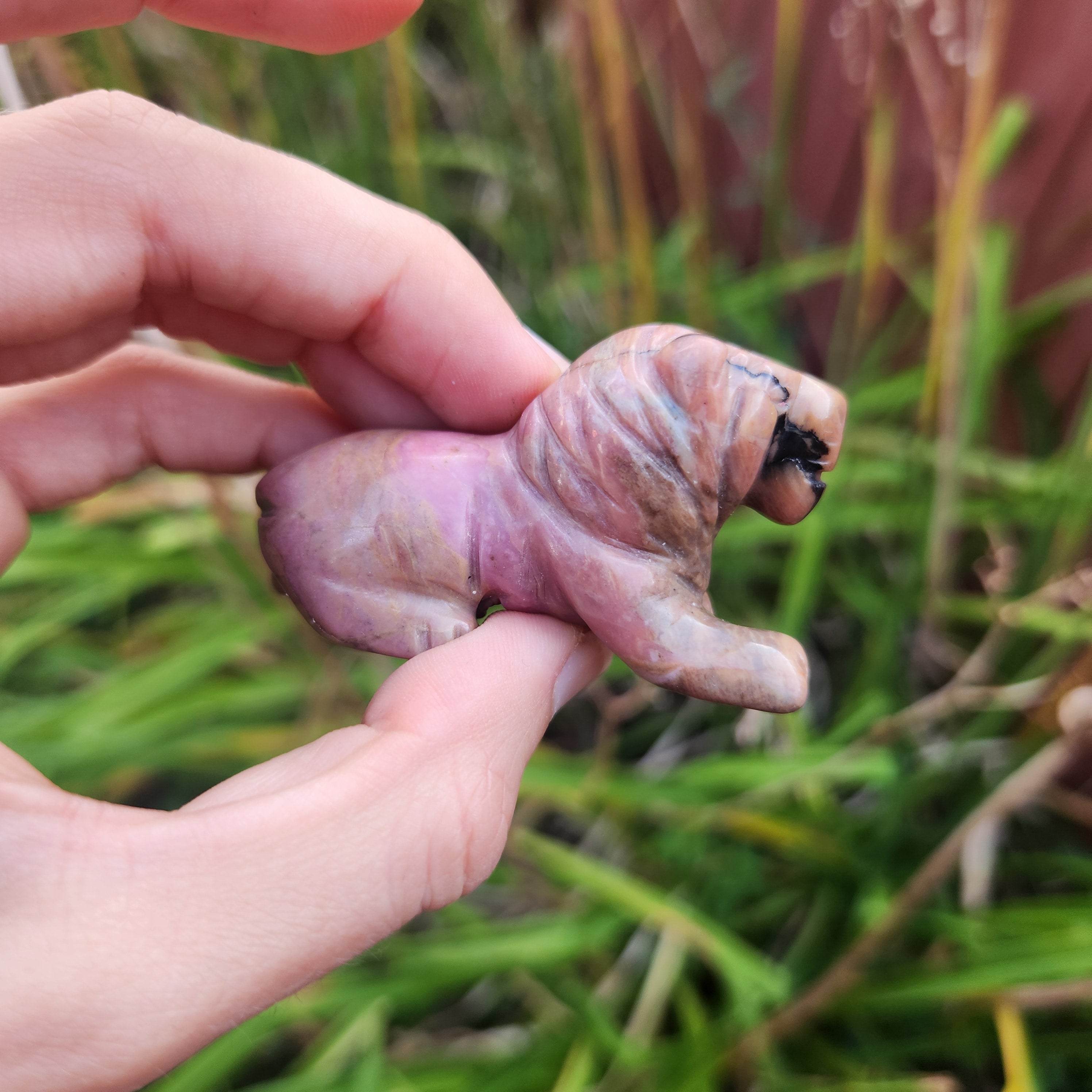 Pink Rhodonite Crystal Lion Figurine