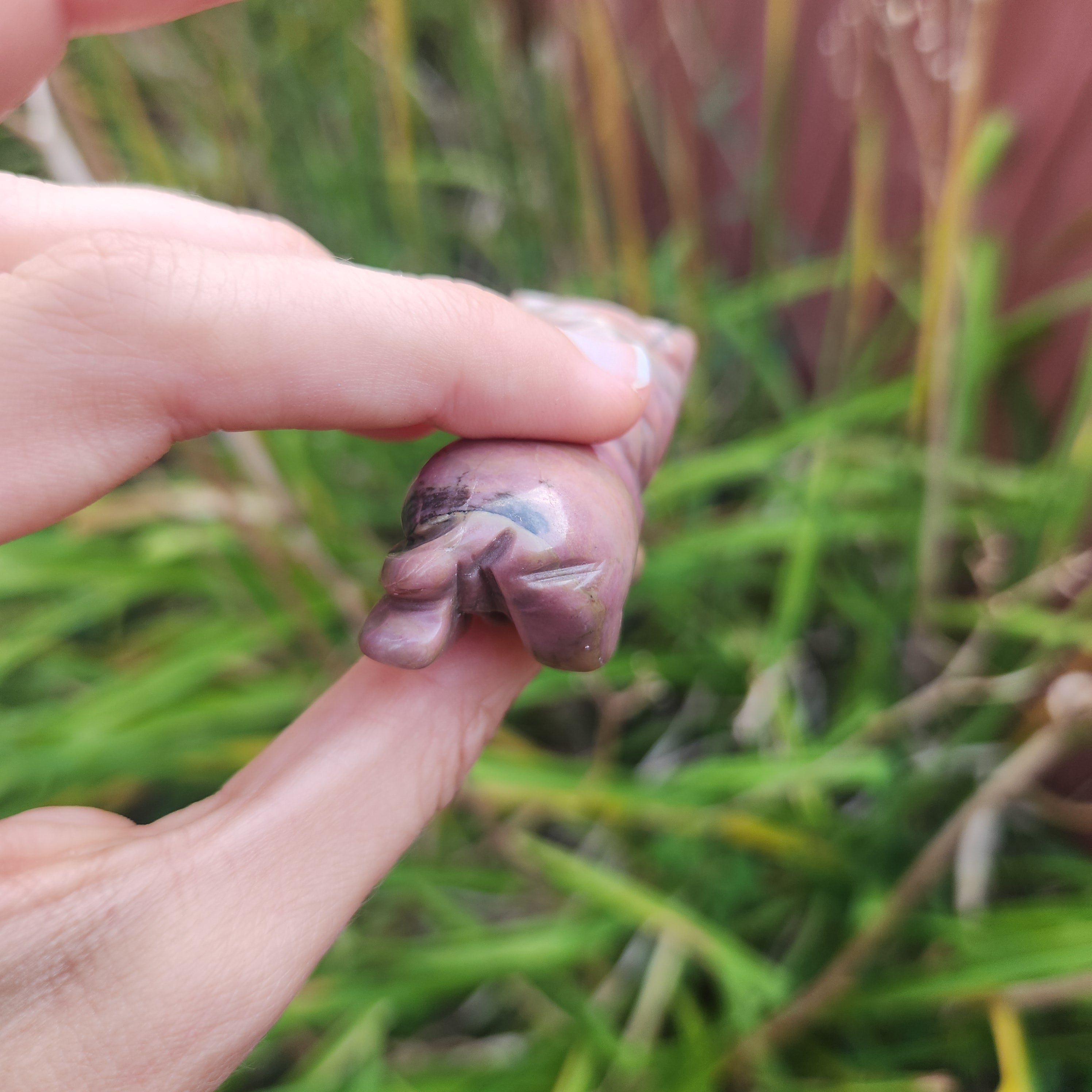 Rhodonite Crystal Lion Carving 2.25" | Carved Stone Lion Figurine