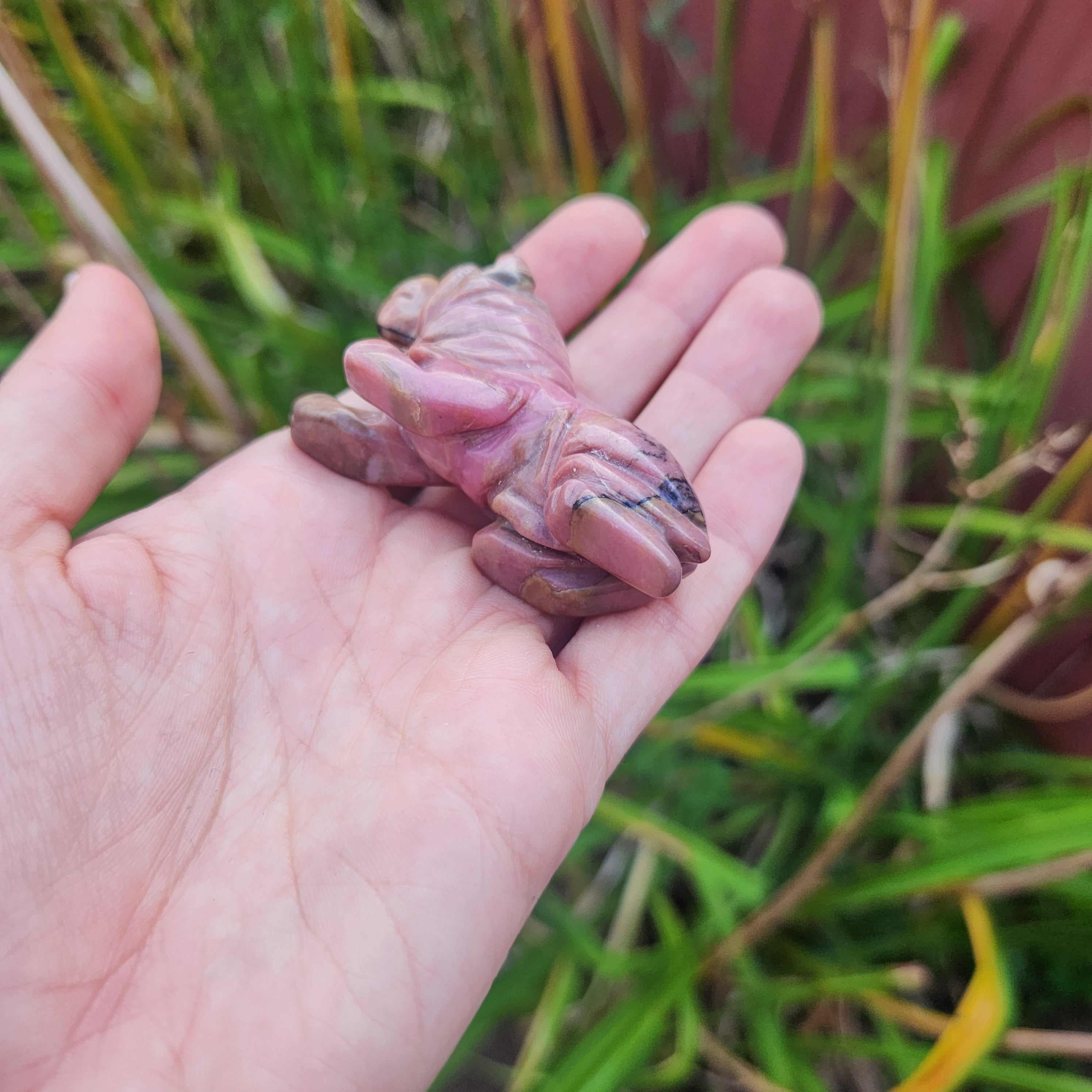 Rhodonite Crystal Lion Carving 2.25" | Carved Stone Lion Figurine
