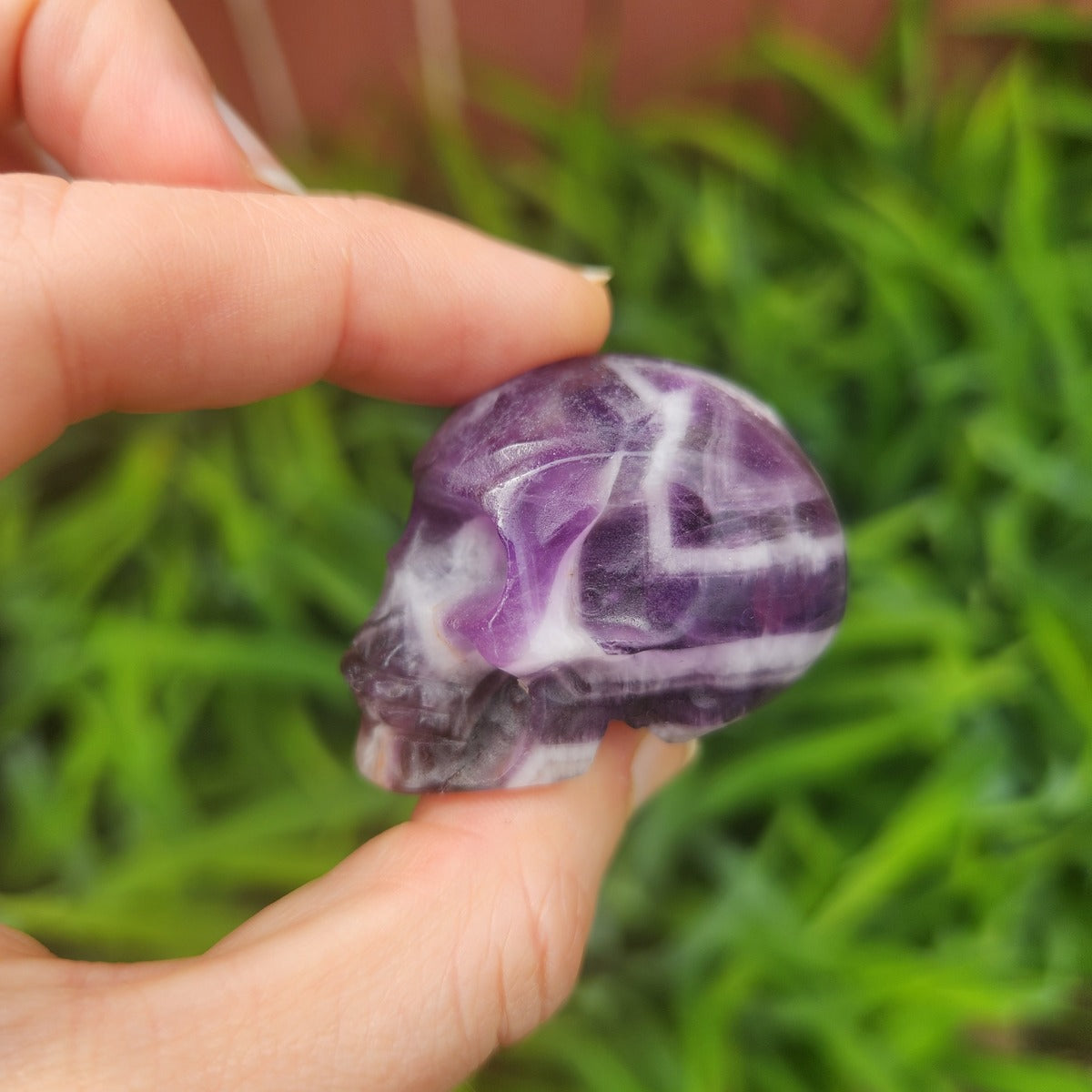 Chevron Amethyst Skull Stone