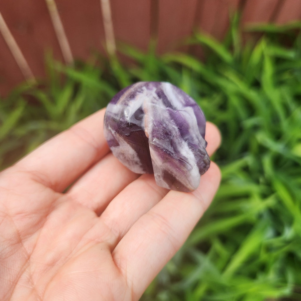 Chevron Amethyst Crystal Skull Carving 1.5"