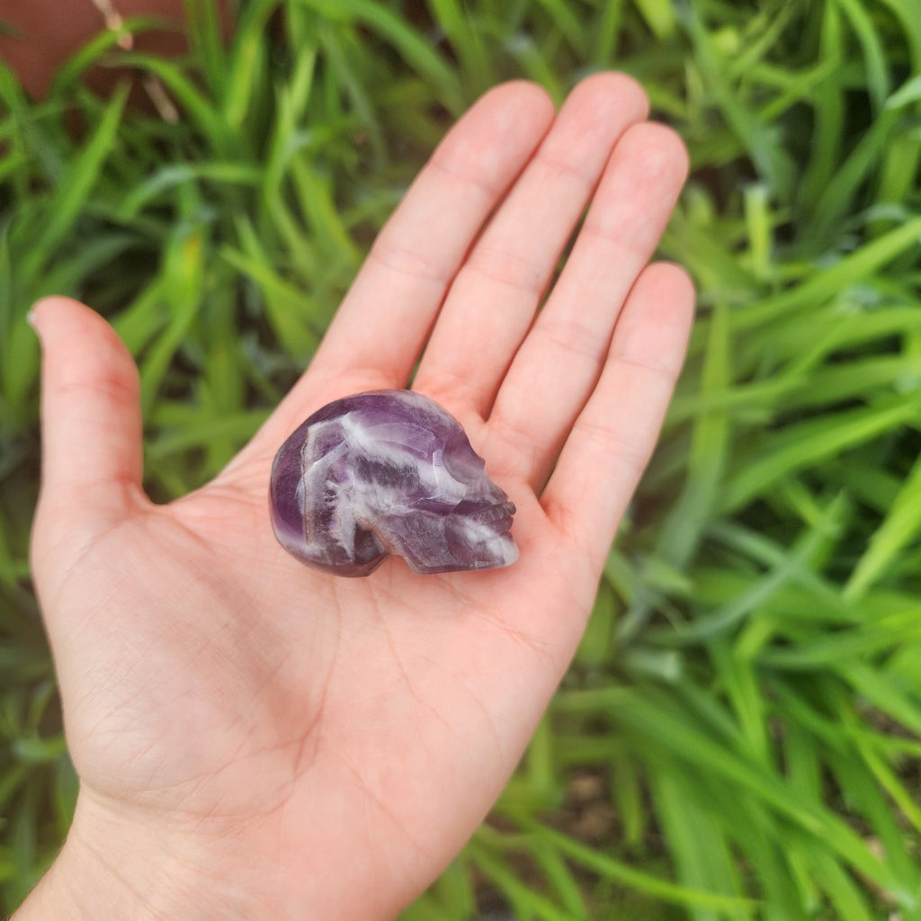 Chevron Amethyst Crystal Skull Carving 1.5"