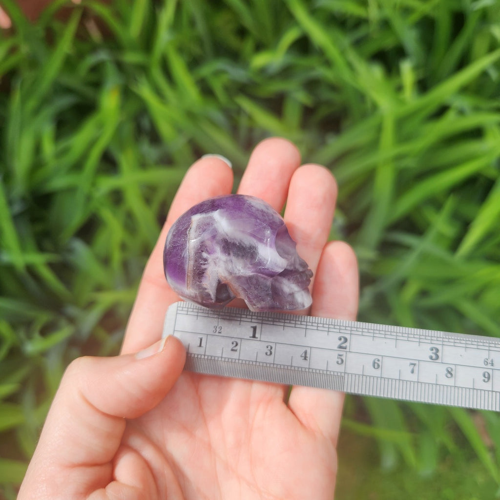 Chevron Amethyst Crystal Skull Carving 1.5"