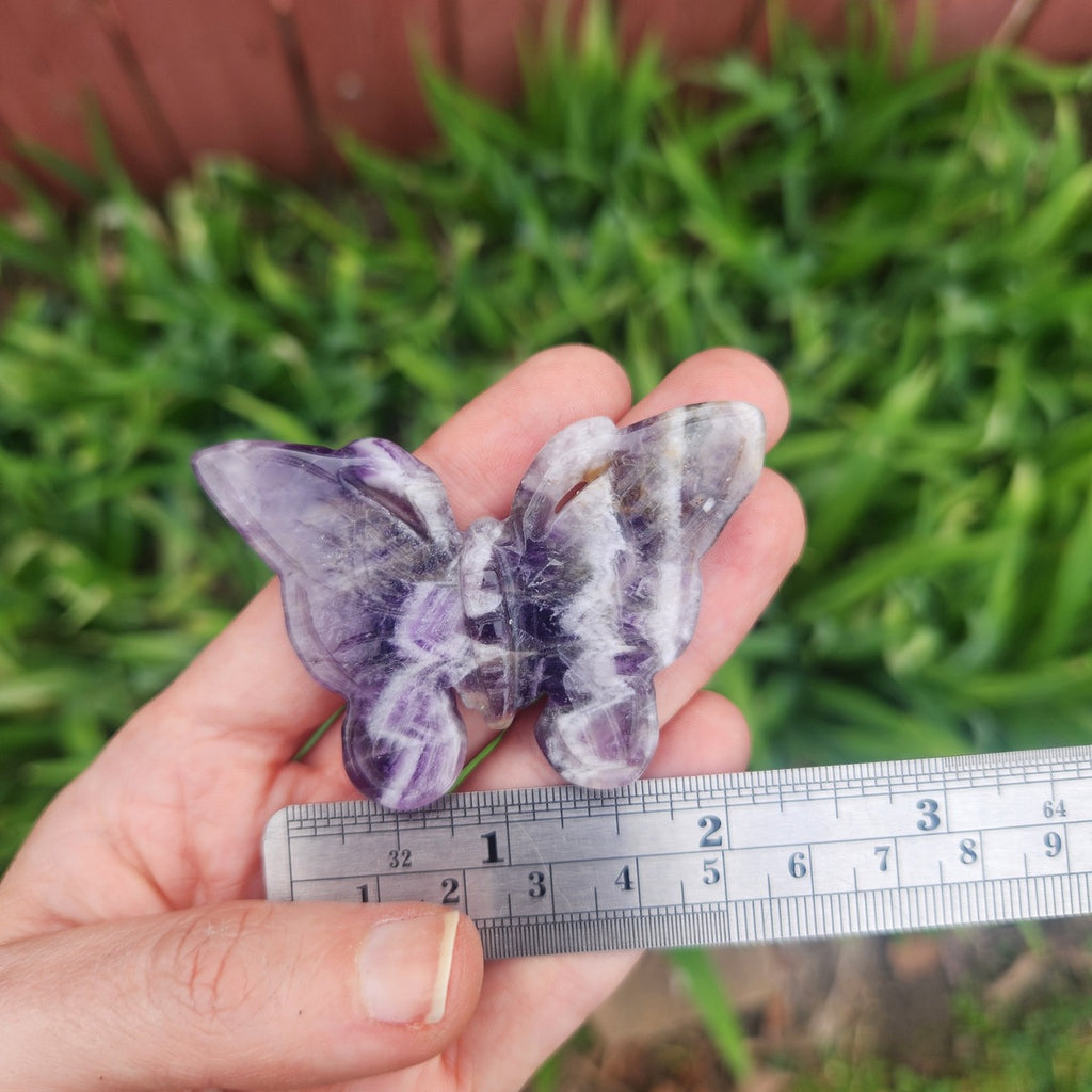 Chevron Amethyst Butterfly Crystal Animal Carving 2.5"