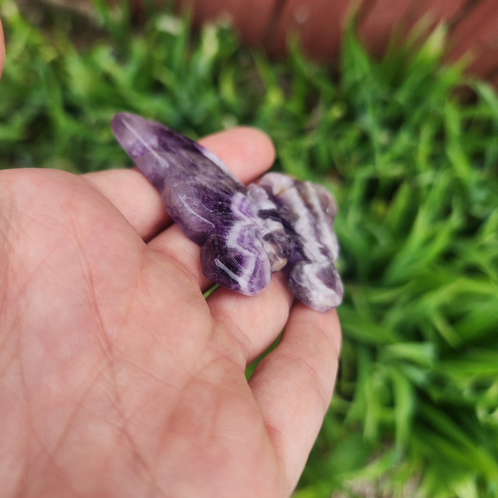 Chevron Amethyst Butterfly Crystal Animal Carving 2.5"