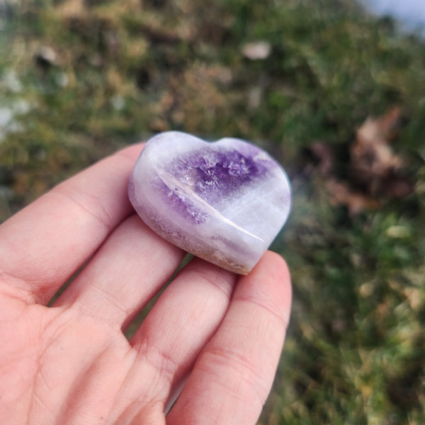 Amethyst Crystal Heart Stone Carving 1.5"