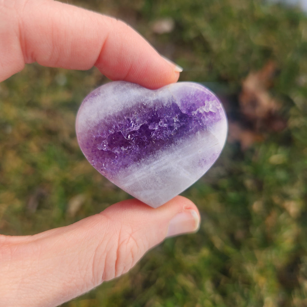 Chevron Amethyst Crystal Heart Carving