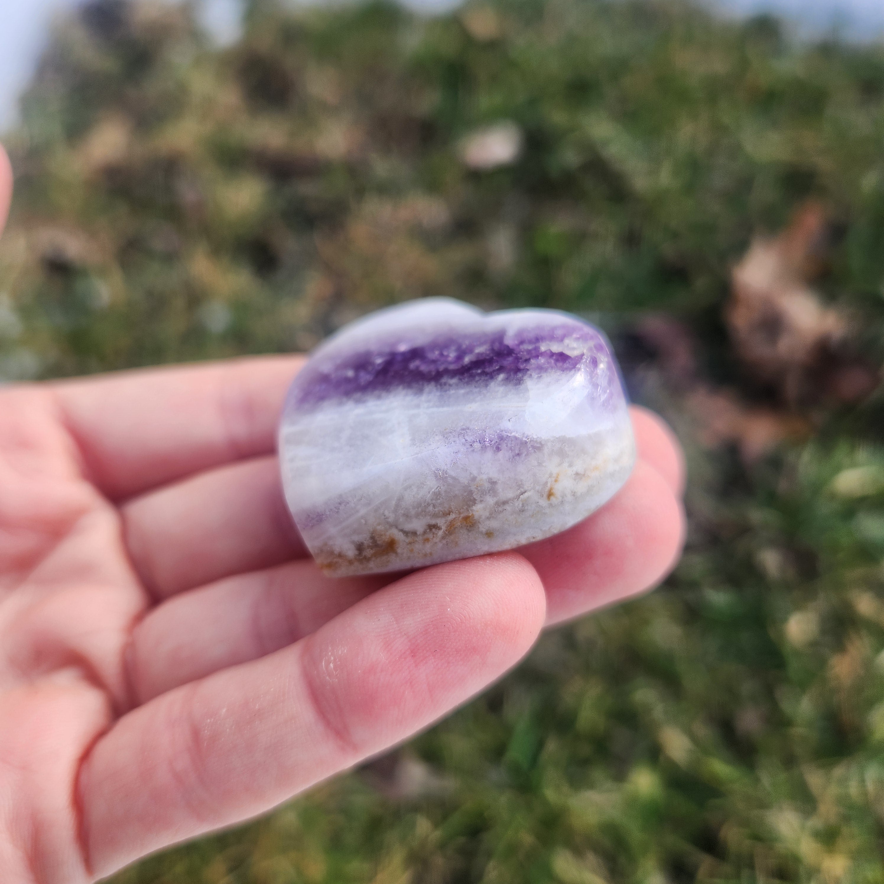 Amethyst Crystal Heart Stone Carving 1.5"