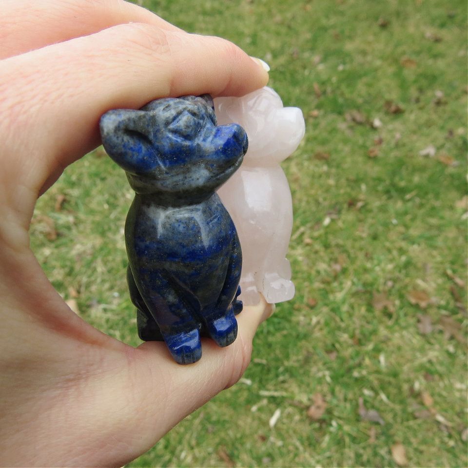 Chihuahua Crystal Dog Carving in Lapis Lazuli or Rose Quartz Stone 2"