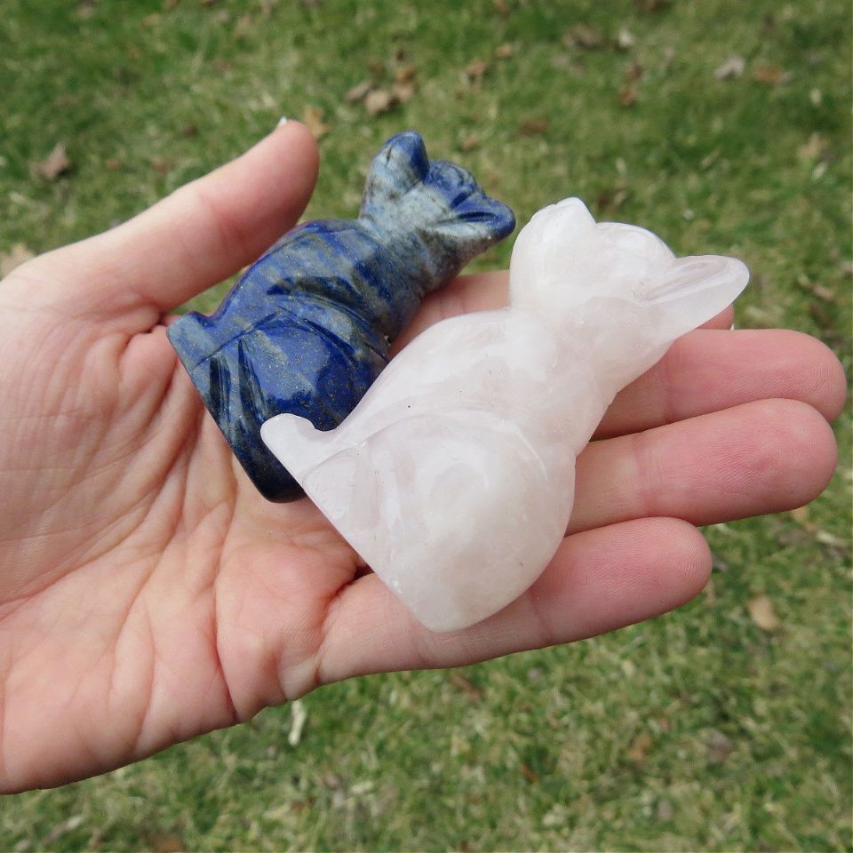 Chihuahua Crystal Dog Carving in Lapis Lazuli or Rose Quartz Stone 2"