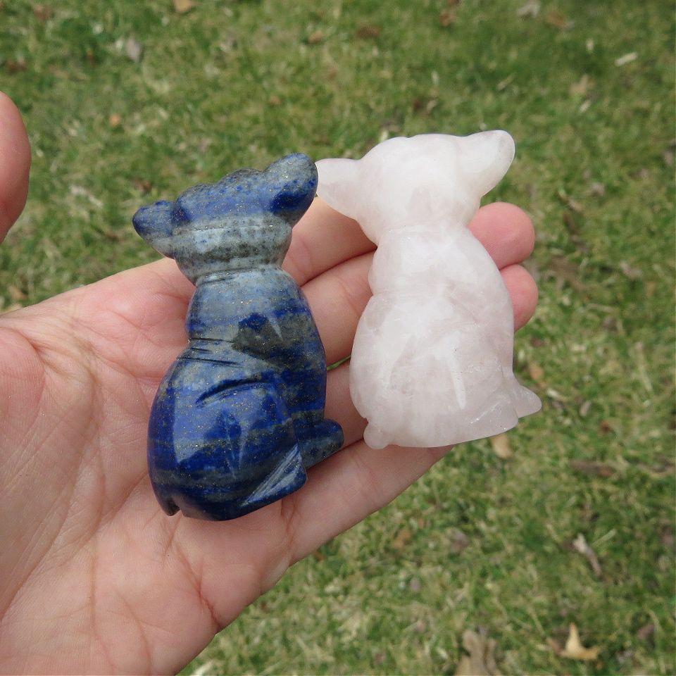 Chihuahua Crystal Dog Carving in Lapis Lazuli or Rose Quartz Stone 2"
