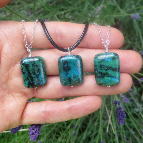 Chrysocolla Crystal Necklace Sterling Silver