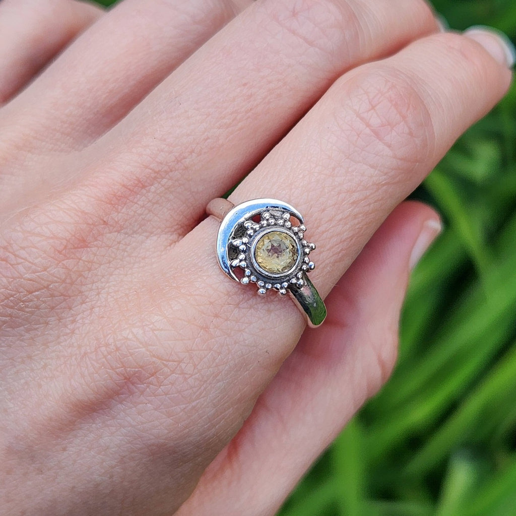 Citrine Sun and Moon Crystal Ring Sterling Silver