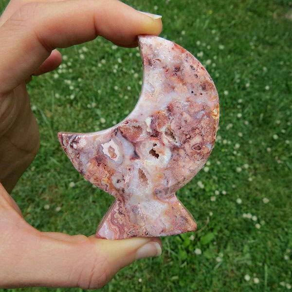 Crazy Lace Agate Crystal Moon Carving