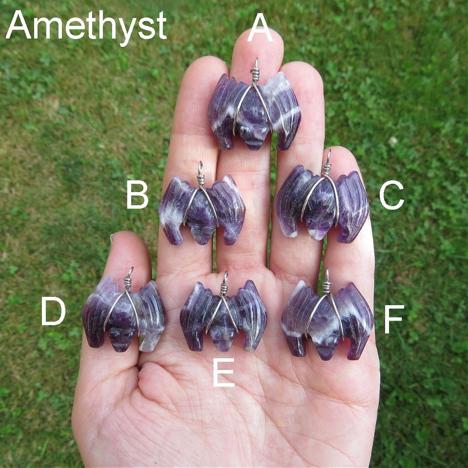 Amethyst Crystal Bat Necklace