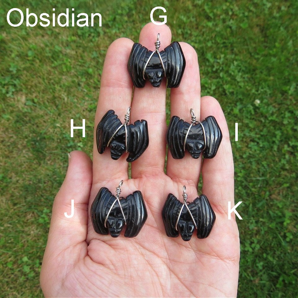 Obsidian Crystal Bat Necklace