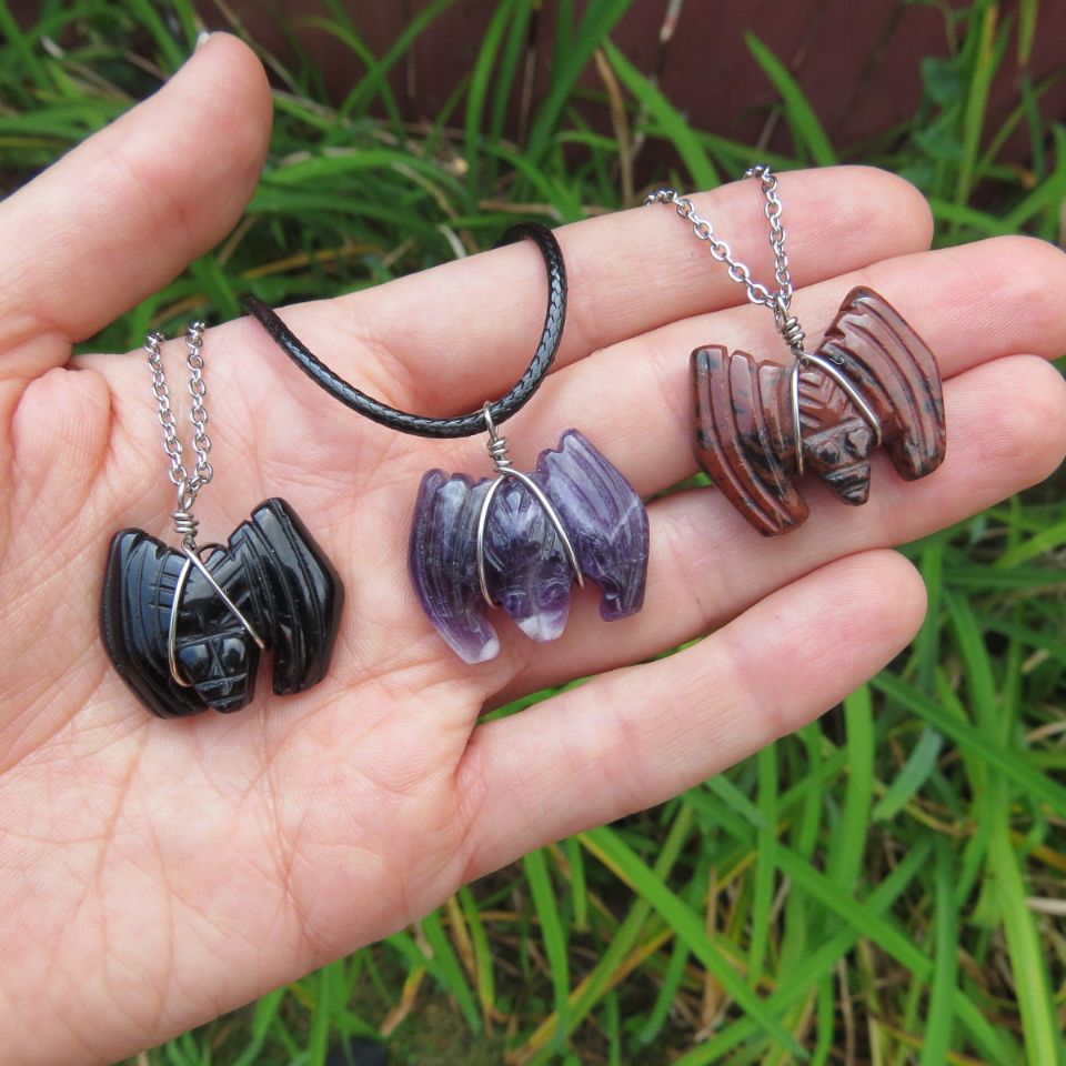 Crystal Bat Stone Necklace