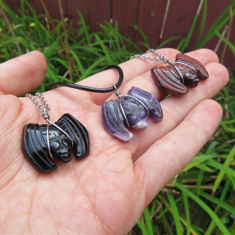 Crystal Bat Stone Necklace in Stainless Steel