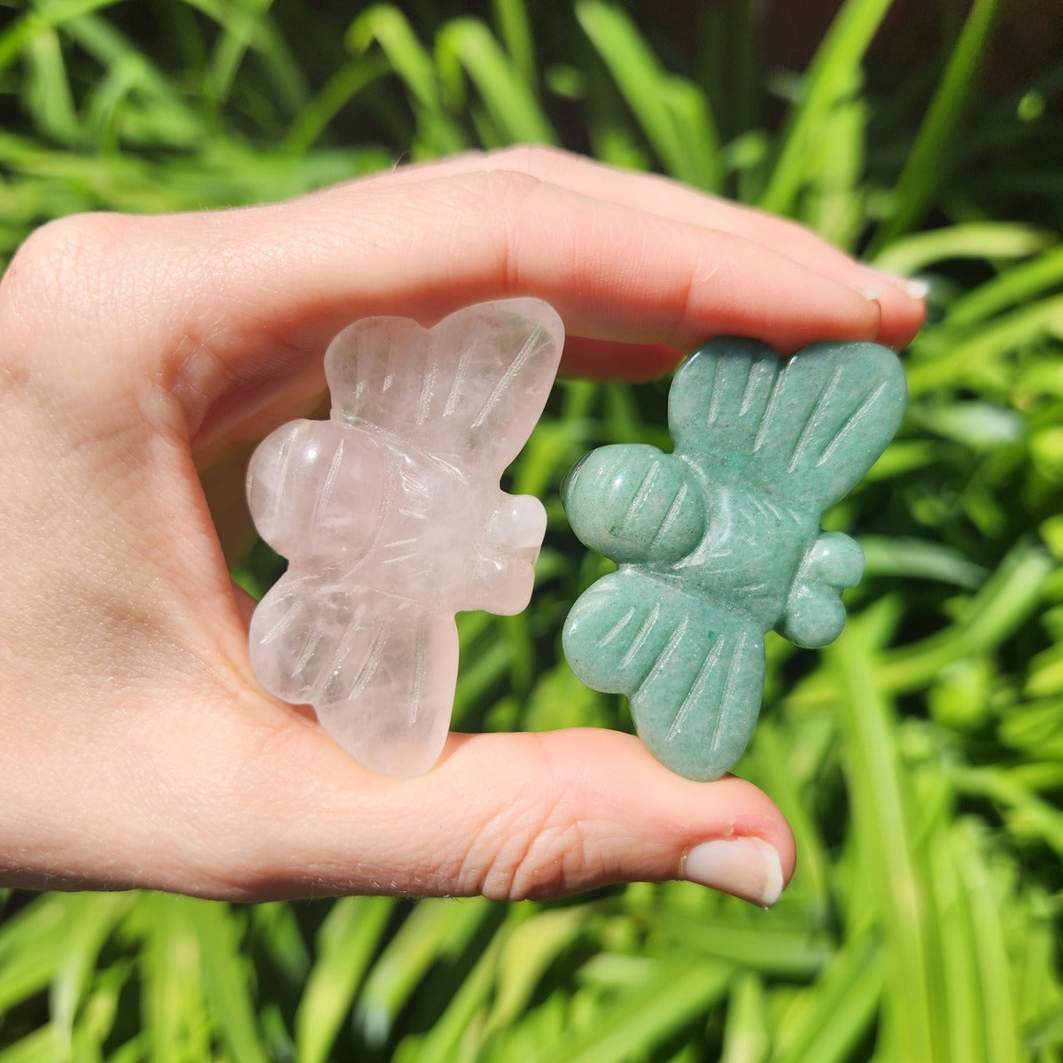 Crystal Bee Stone Animal Carving in Rose Quartz and Aventurine