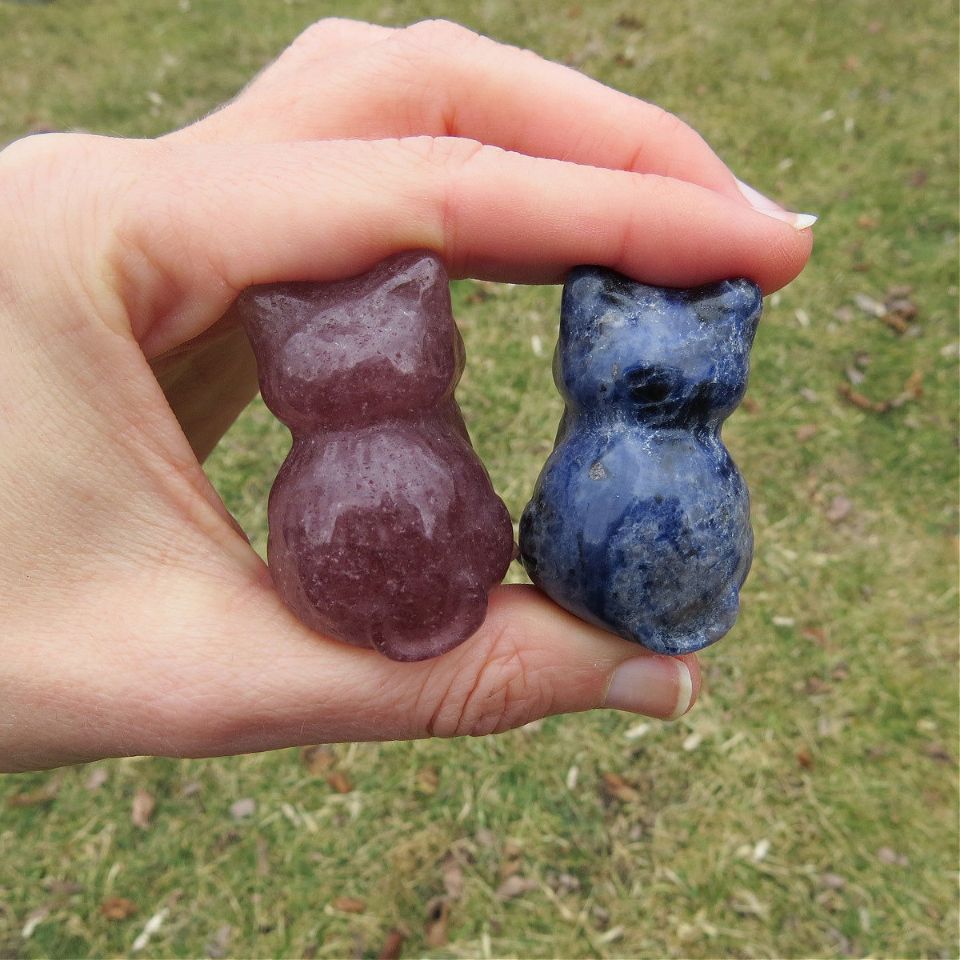 Crystal Cat Stone Animal Carving 1.5" Figurine