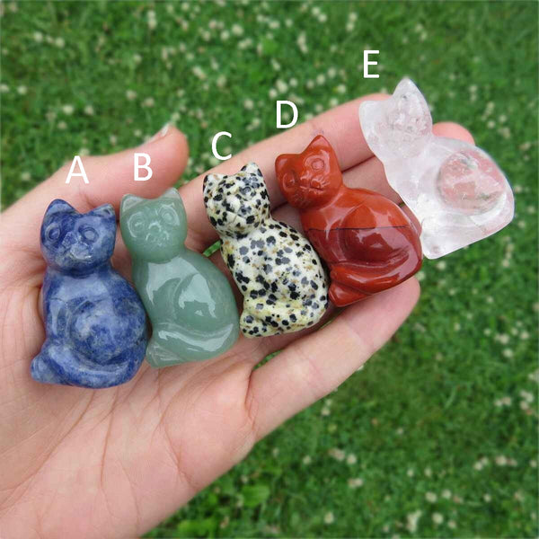 Crystal Cat Stone Animal Carving 1.5"