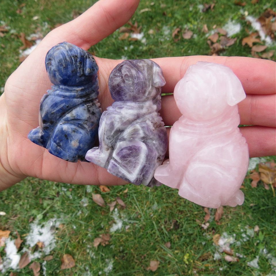 Carved Crystal Dog Stone Figurine - Pug