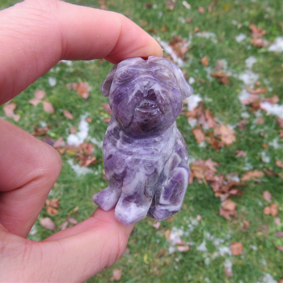 Amethyst Crystal Pug Dog Carving