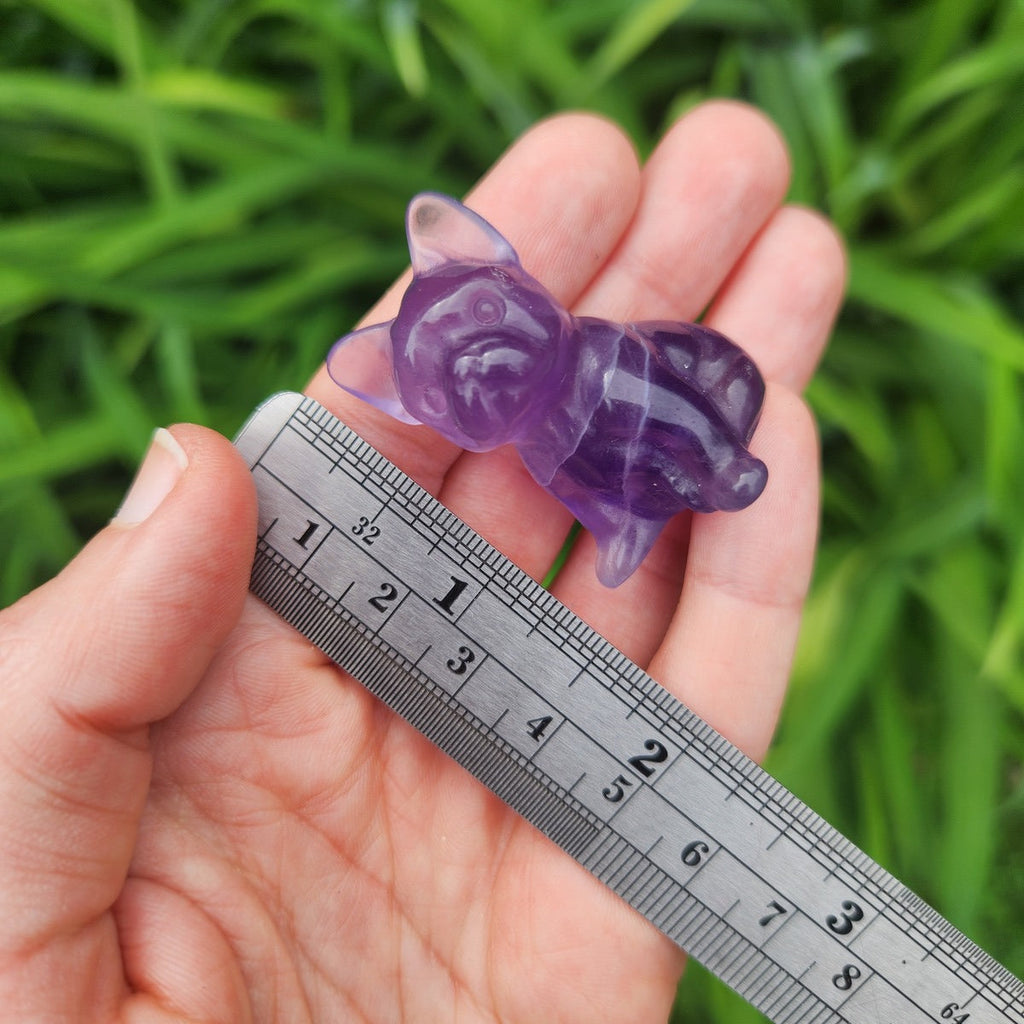 French Bulldog Crystal Dog Carving 1.5" Fluorite Stone Frenchie Figurine