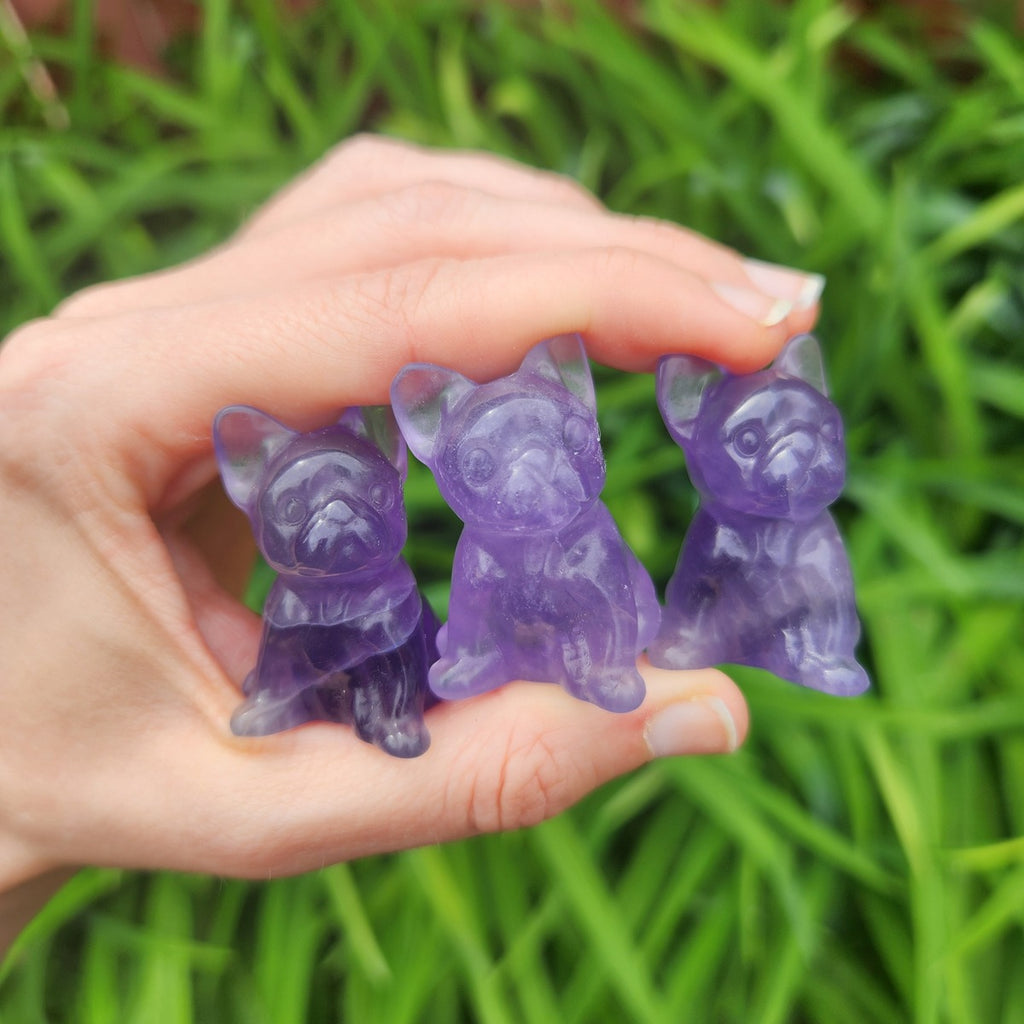 French Bulldog Crystal Dog Figurine - Purple Fluorite