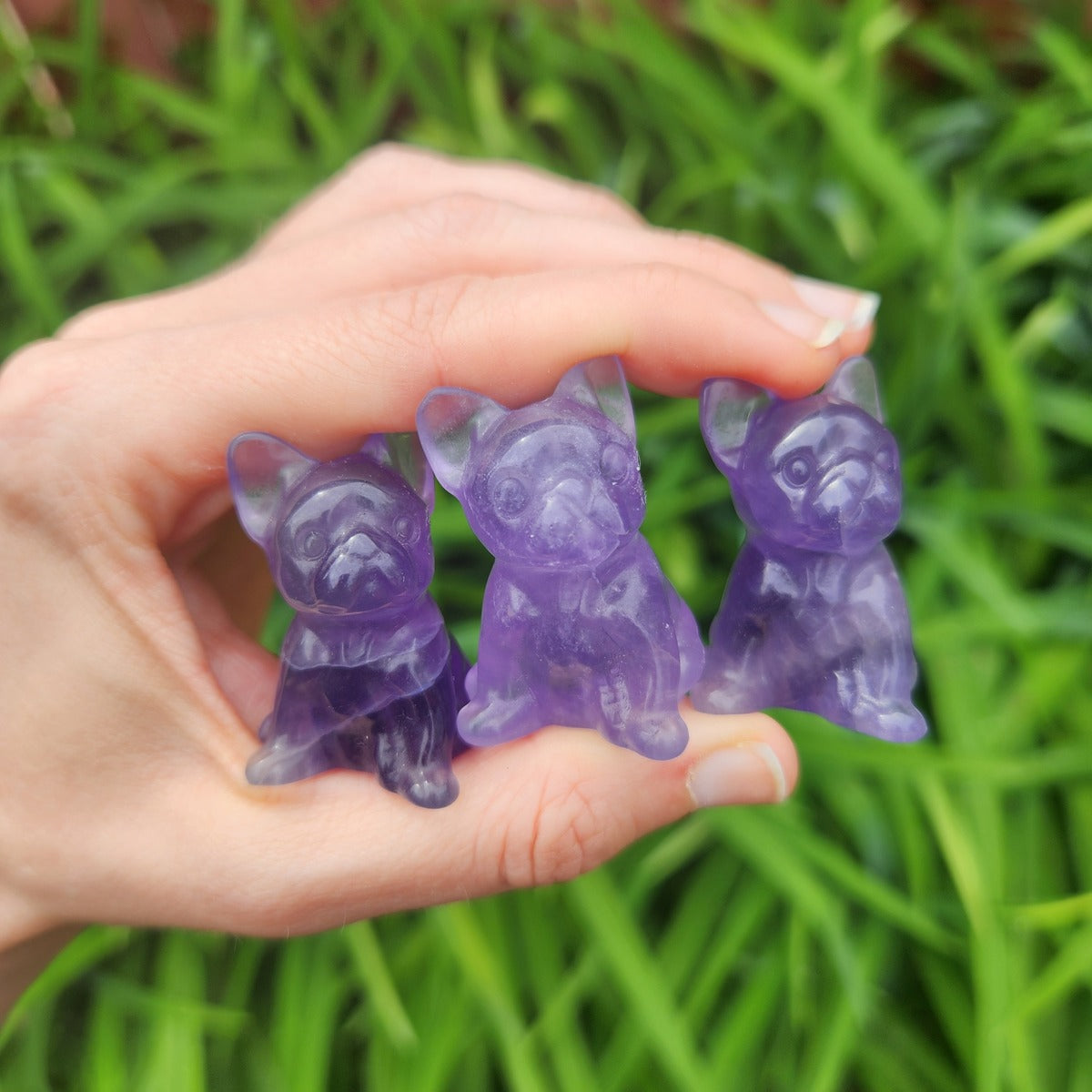 French Bulldog Crystal Dog Figurine - Purple Fluorite