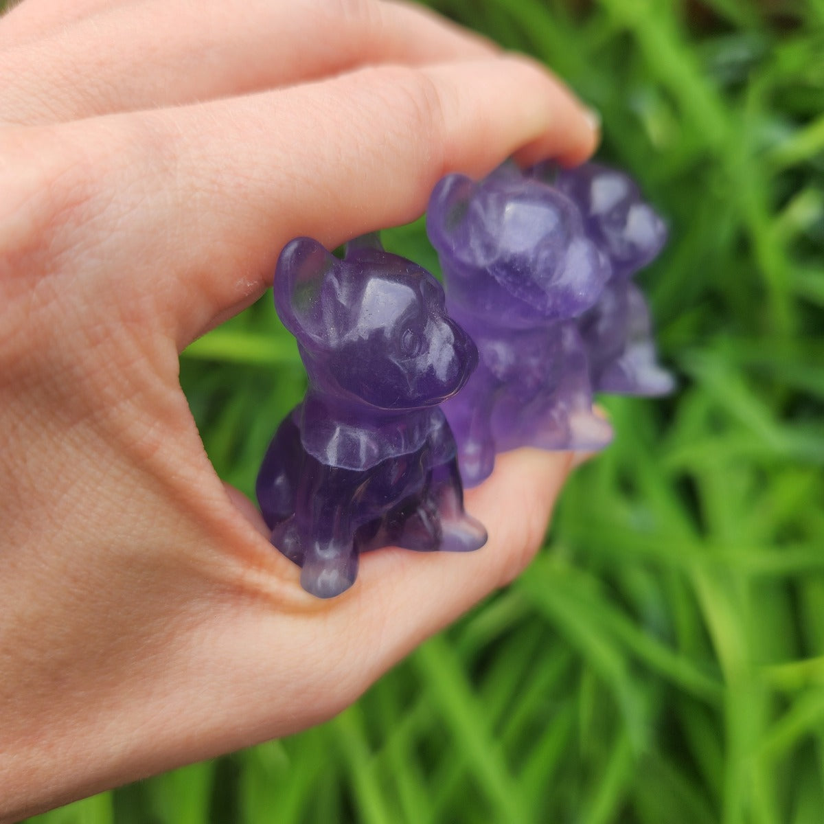 French Bulldog Crystal Dog Carving 1.5" Fluorite Stone Frenchie Figurine