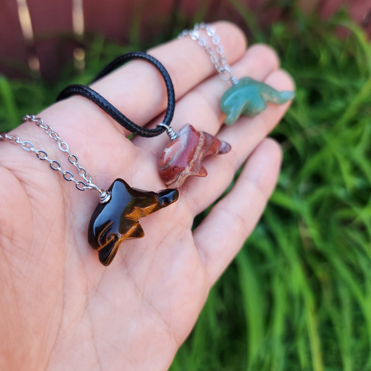 Carved Stone Animal Dolphin Necklace