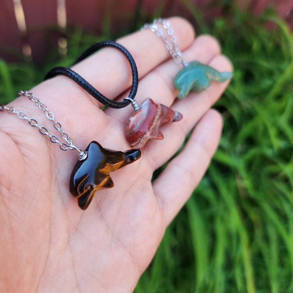 Carved Stone Animal Dolphin Necklace