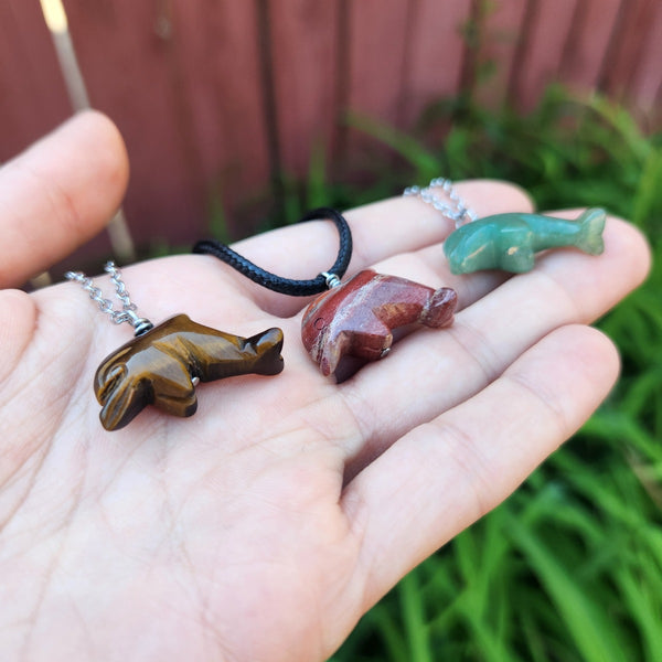 Crystal Dolphin Necklace | Carved Stone Animal Necklace