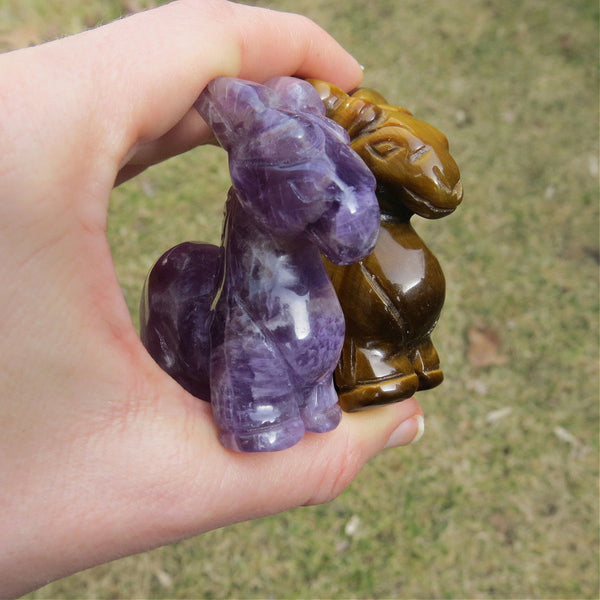 Crystal Donkey Carving 2.25" Stone Animal Figurine