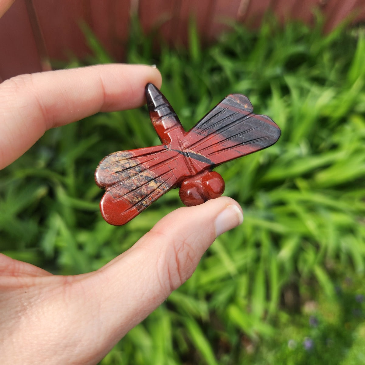 Carved Stone Dragonfly Figurine - Red Jasper