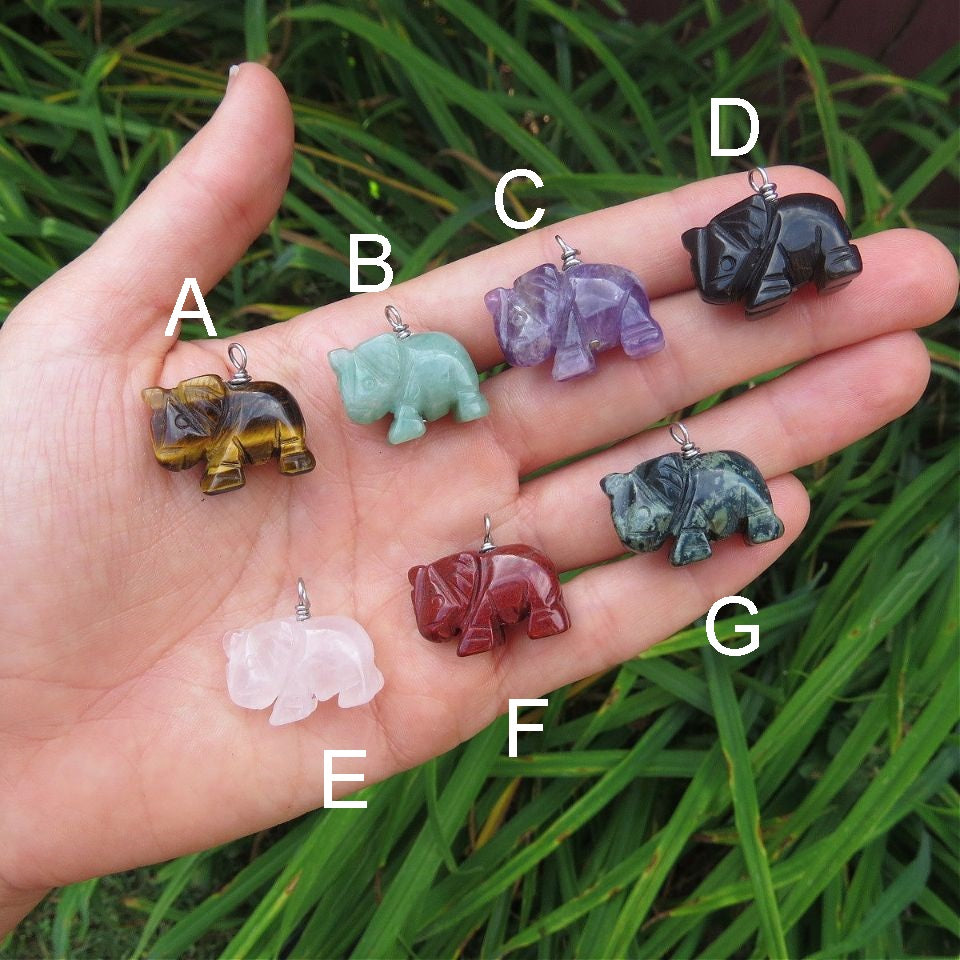 Crystal Elephant Necklace | Carved Stone Elephant Jewelry