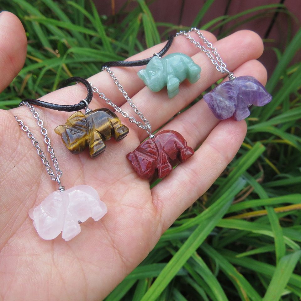 Crystal Elephant Animal Stone Necklace