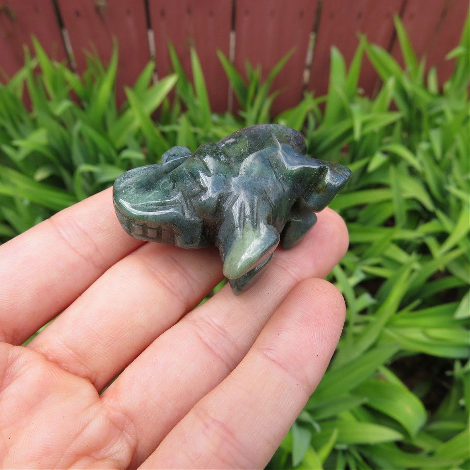 Moss Agate Stone Elephant Figurine