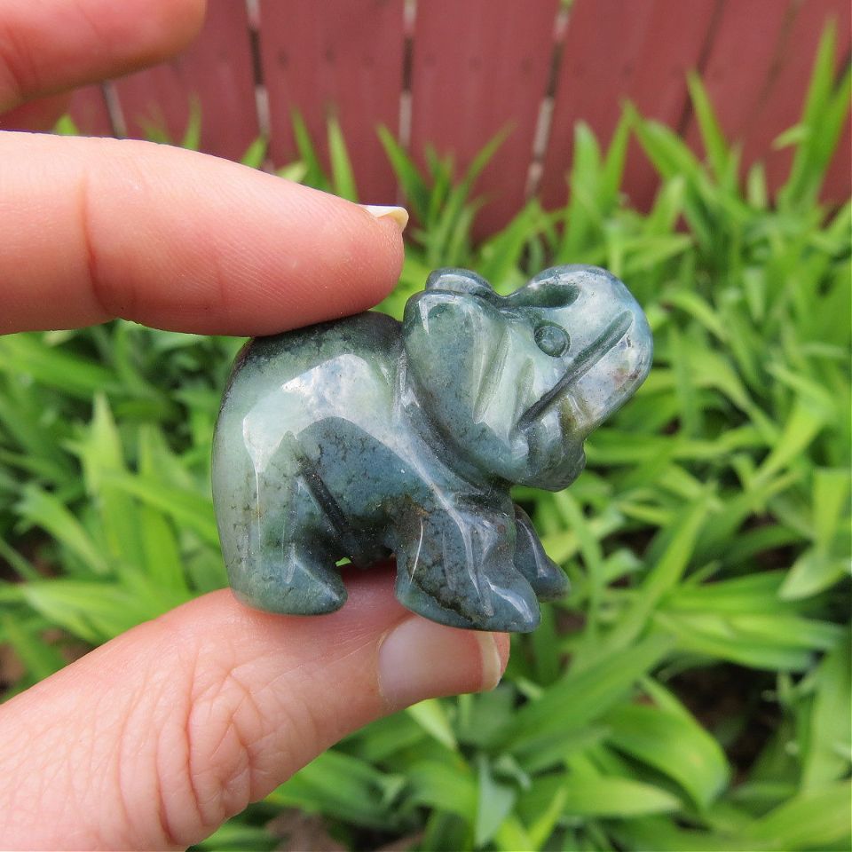 Moss Agate Crystal Elephant Figurine