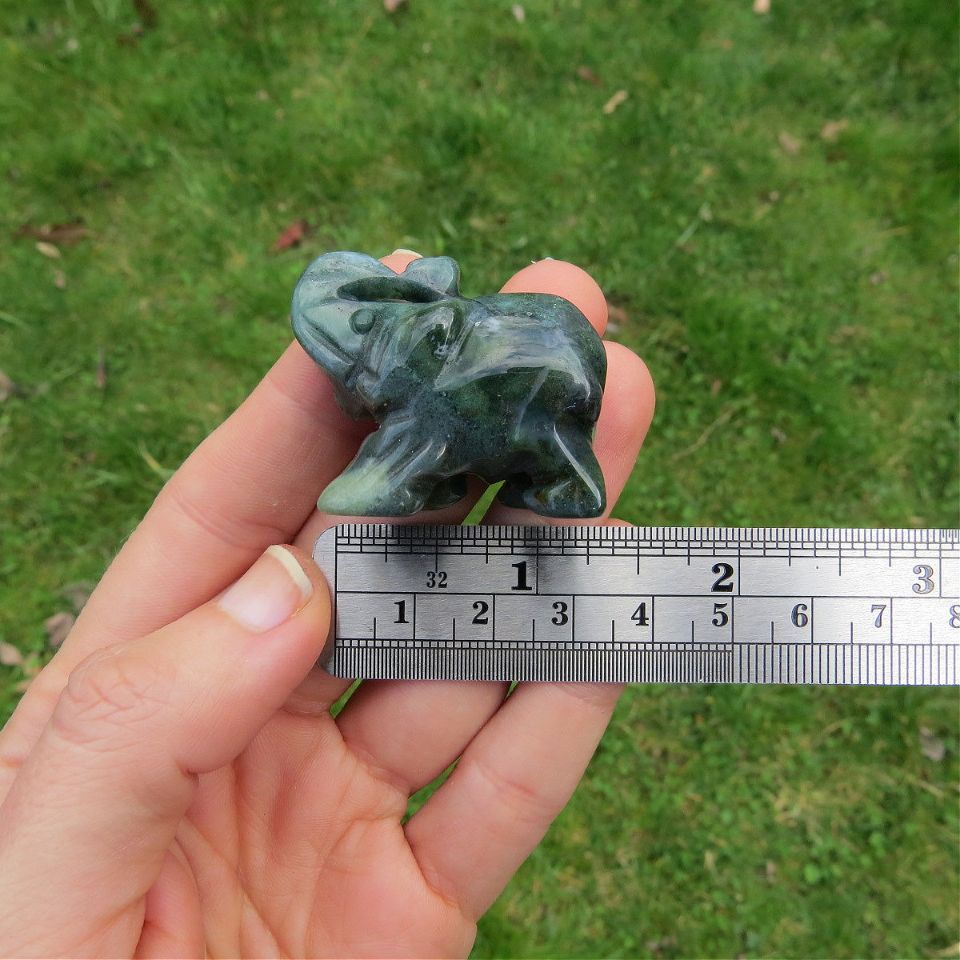 Moss Agate Crystal Elephant Stone Carving | Crystal Animal Figurine