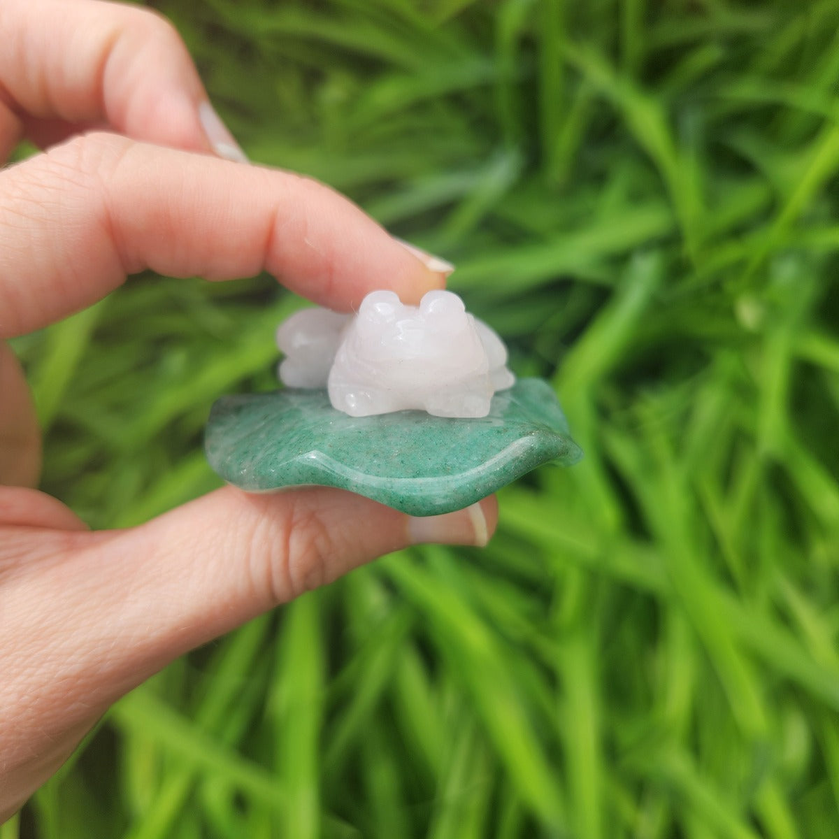 Rose Quartz Frog on Lily Pad Crystal Animal Carving
