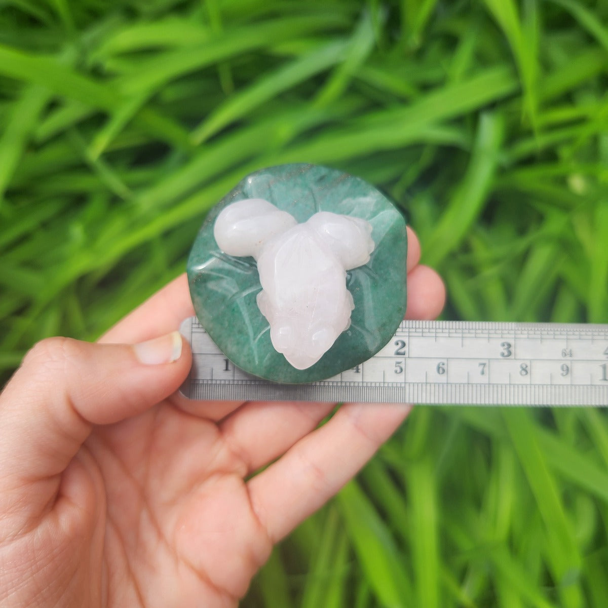 Crystal Frog and Lily Pad 2" Stone Animal Carving