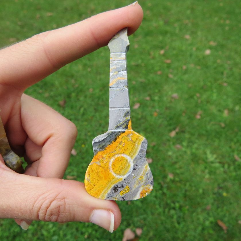 Carved Crystal Guitar in Bumble Bee Jasper