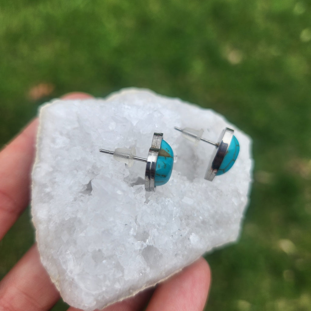 Blue Howlite Crystal Heart Stud Earrings