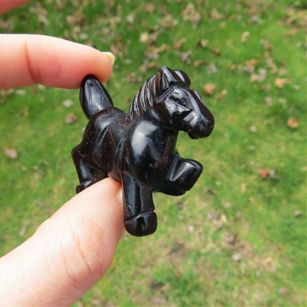 Obsidian Crystal Horse Animal Carving