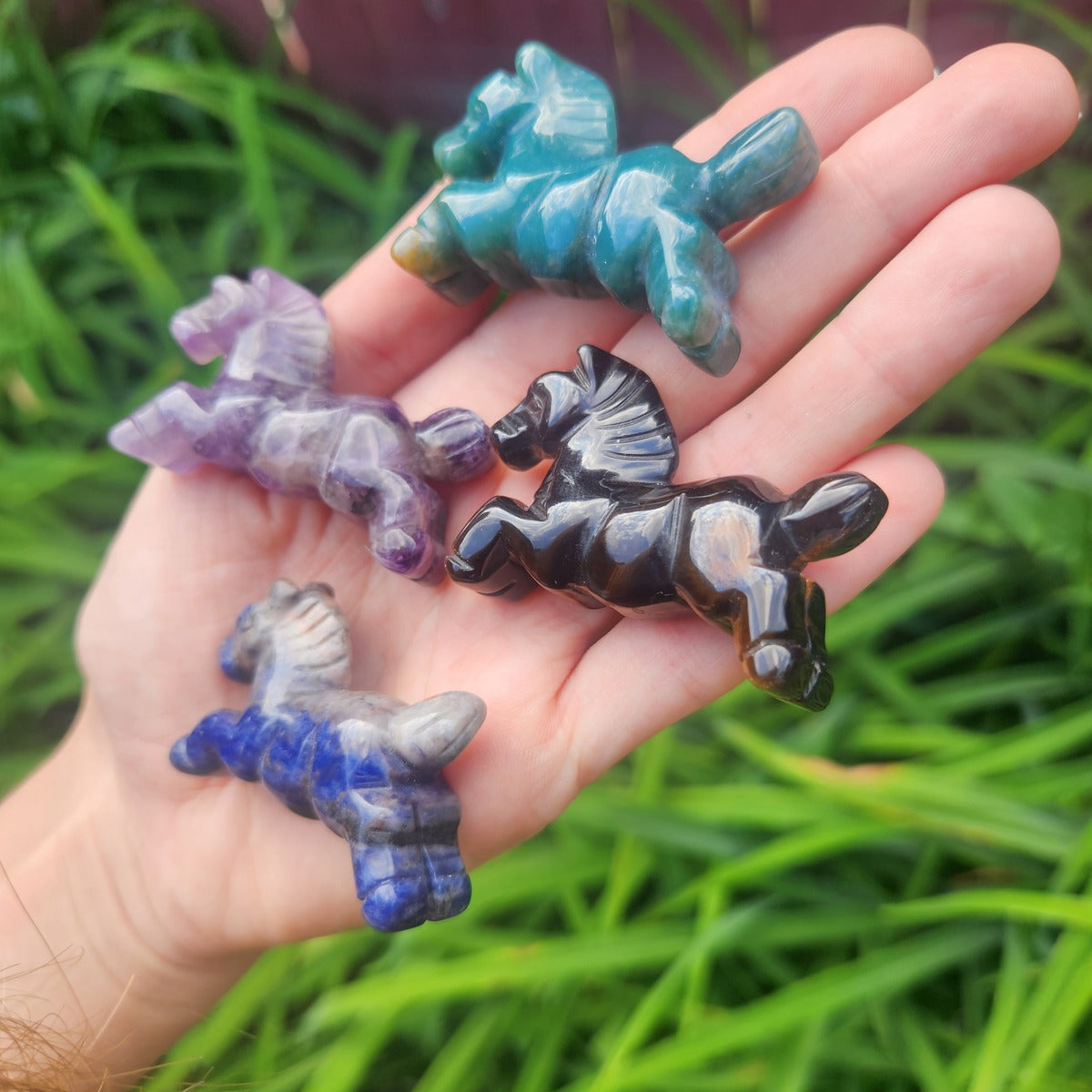 Carved Crystal Horse Figurines
