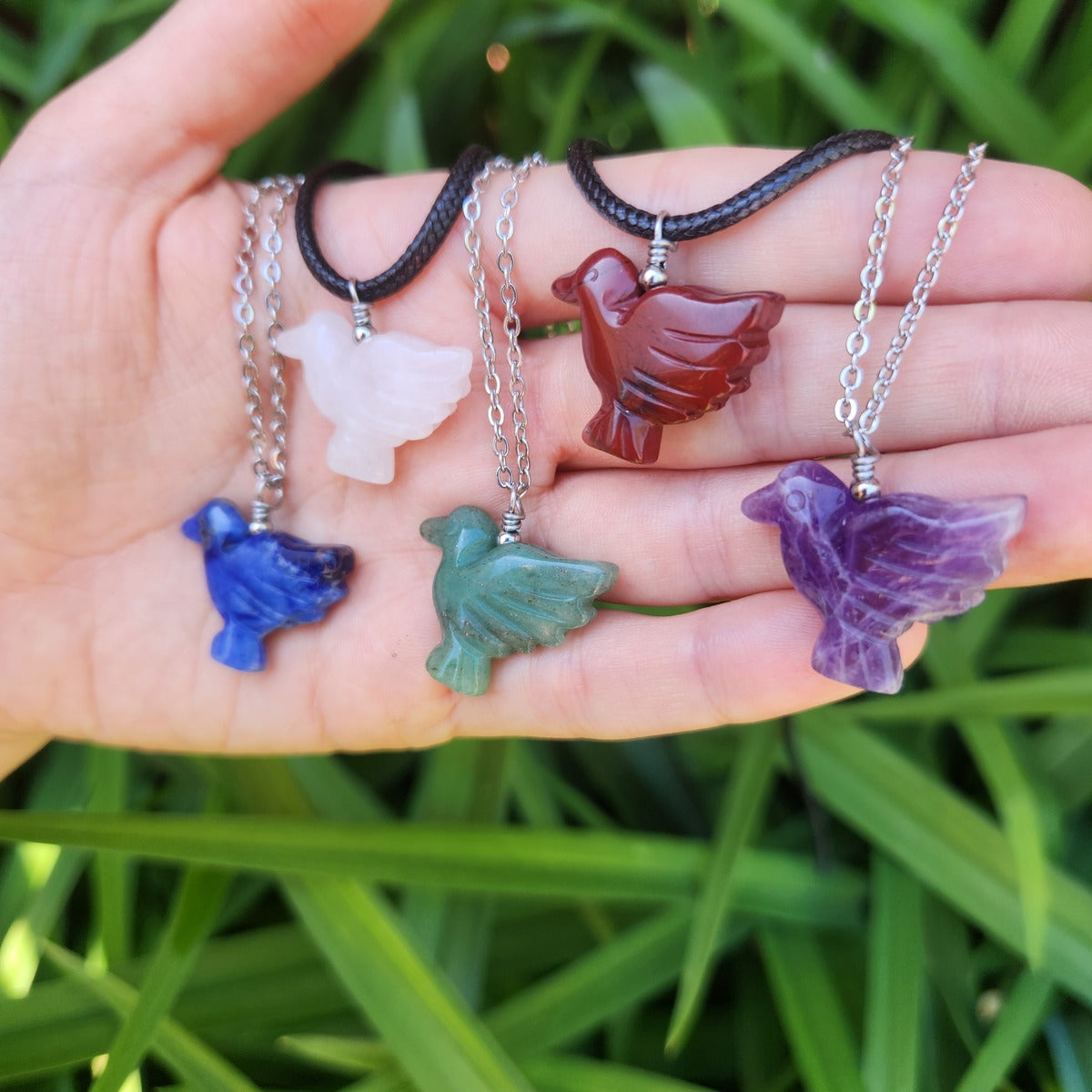 Crystal Bird Necklace - Carved Stone Animal Jewerly